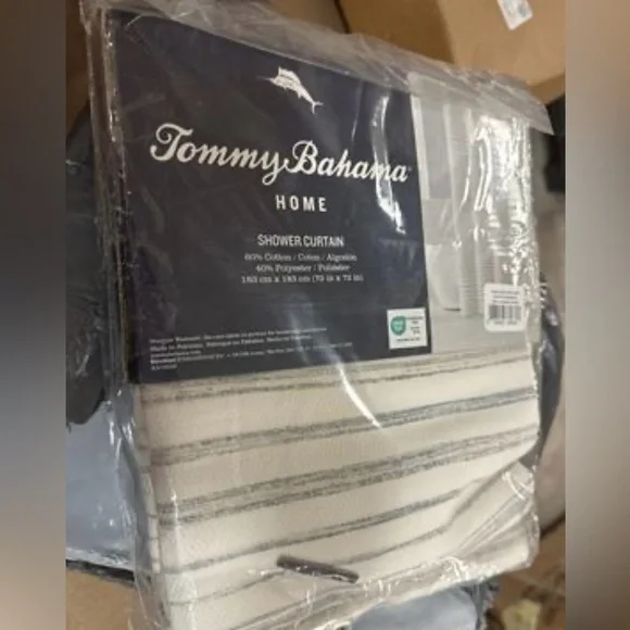 Tommy Bahama Tidal Stripe Beige Shower Curtain - Picture 7 of 7